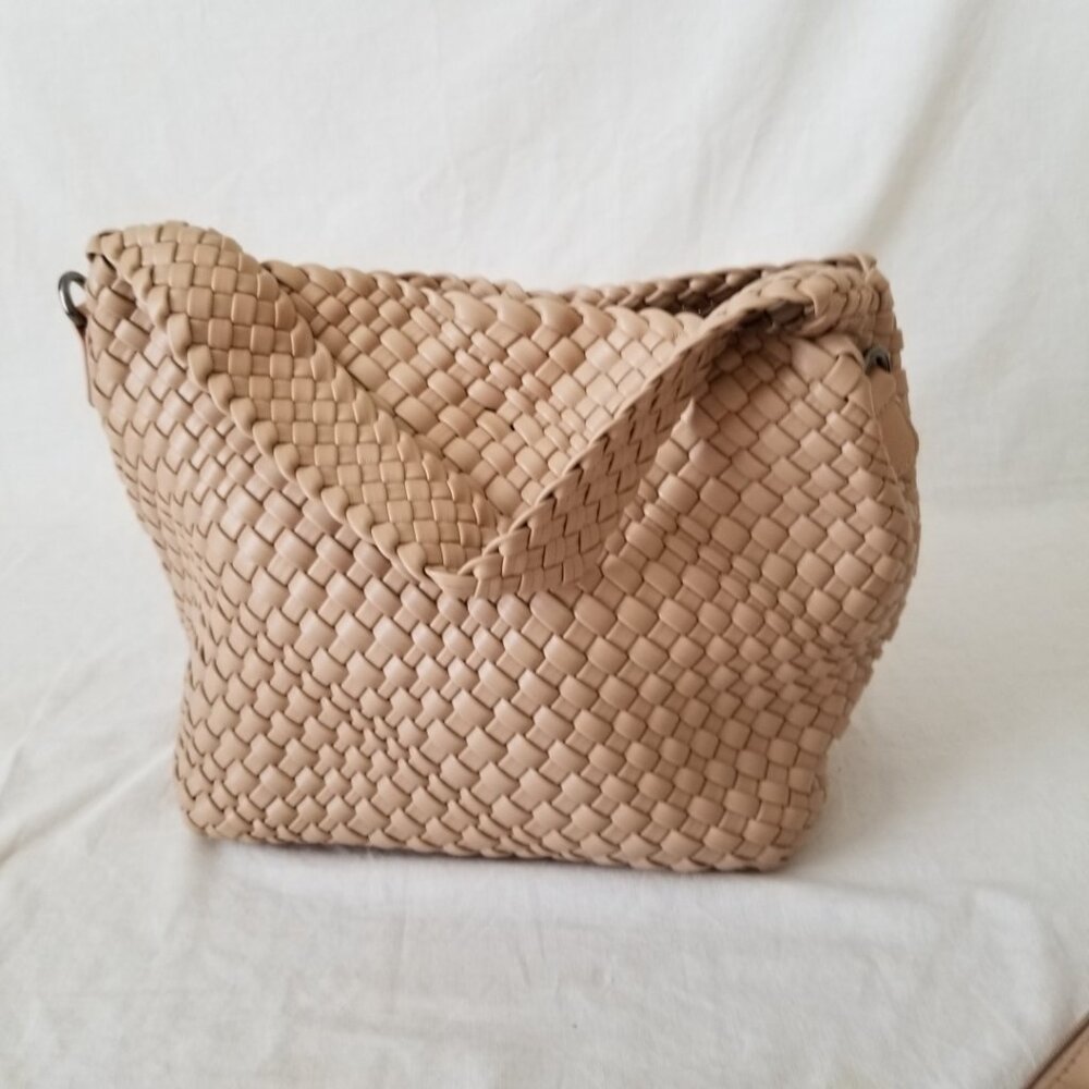 NEW! Trendy Faux Leather Tote Purse Shoulder Bag w/Basketweave Design & Strap